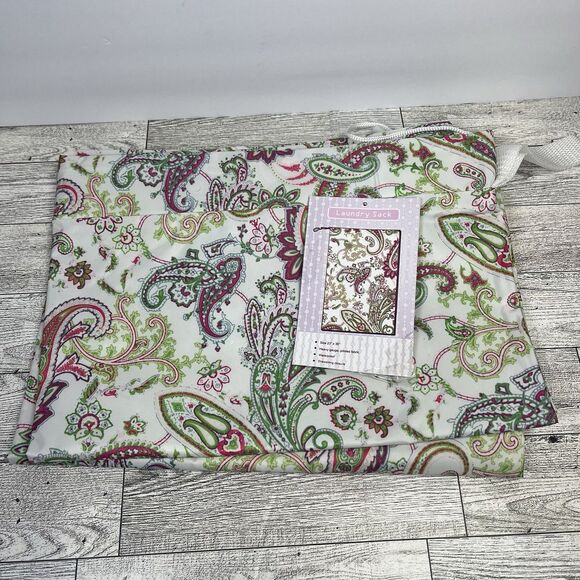 Christmas Tree Shop Other - Large 35”X 23” Drawstring Laundry Bag Paisley Waterproof Pink/Green/White NWT